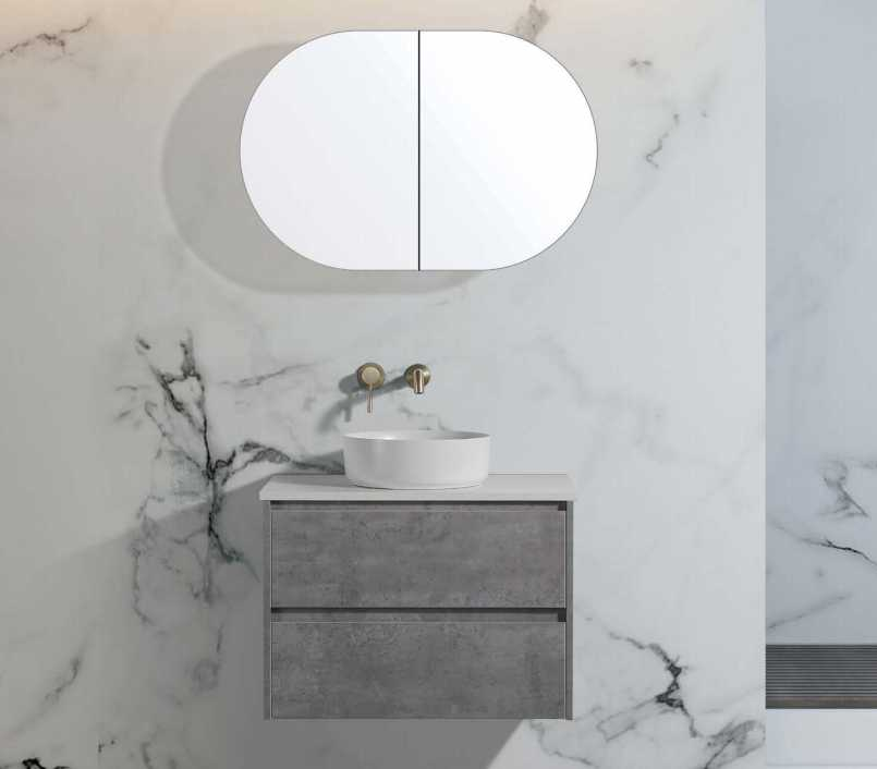 Custom double-level bathroom cabinets are stylish yet functional  MIN-90