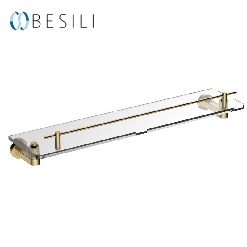High quality shower room wall mounted transparent glass single layer shelf  39108