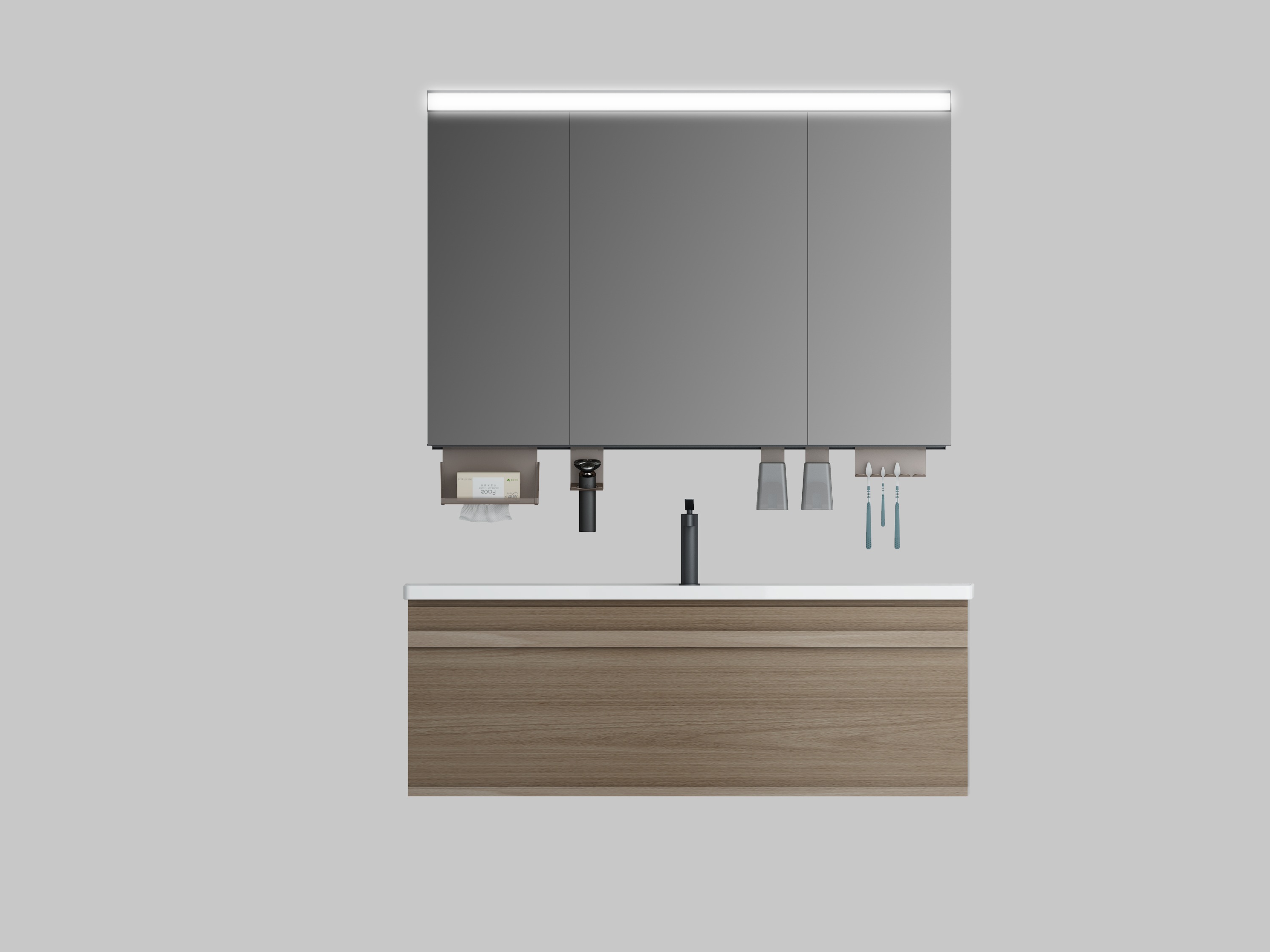 Modern bathroom wall-mounted multi-functional stand rectangular mirror cabinet set  LEOS-1200