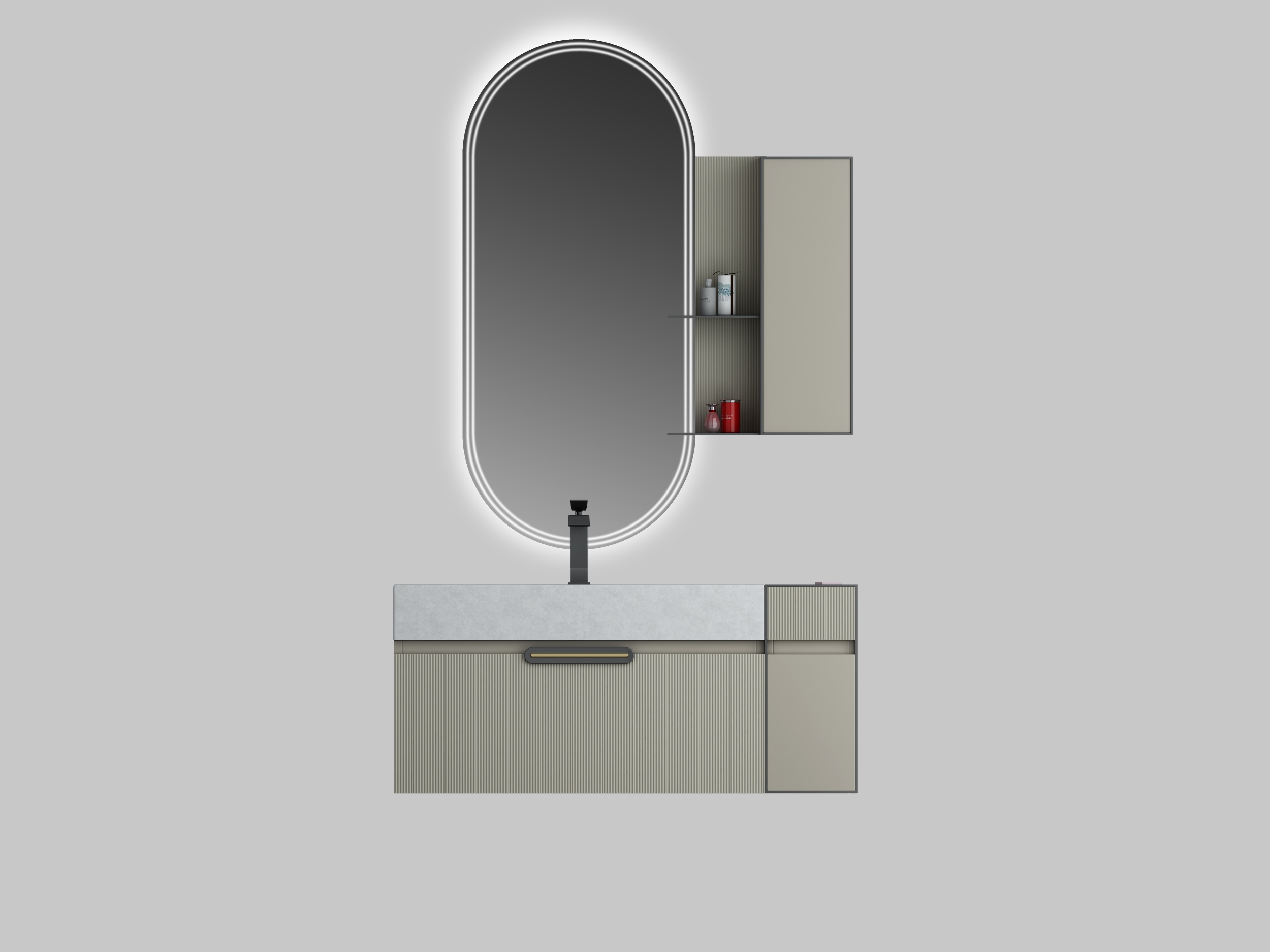 Modern bathroom dressing table ceramic double sink wall-mounted cabinet with oval mirror  CB-1000