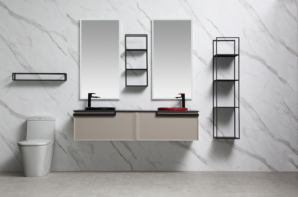 Bathroom double ceramic sink wall-mounted waterproof plywood mirror cabinet set with stainless steel shelf  LOCA-1600