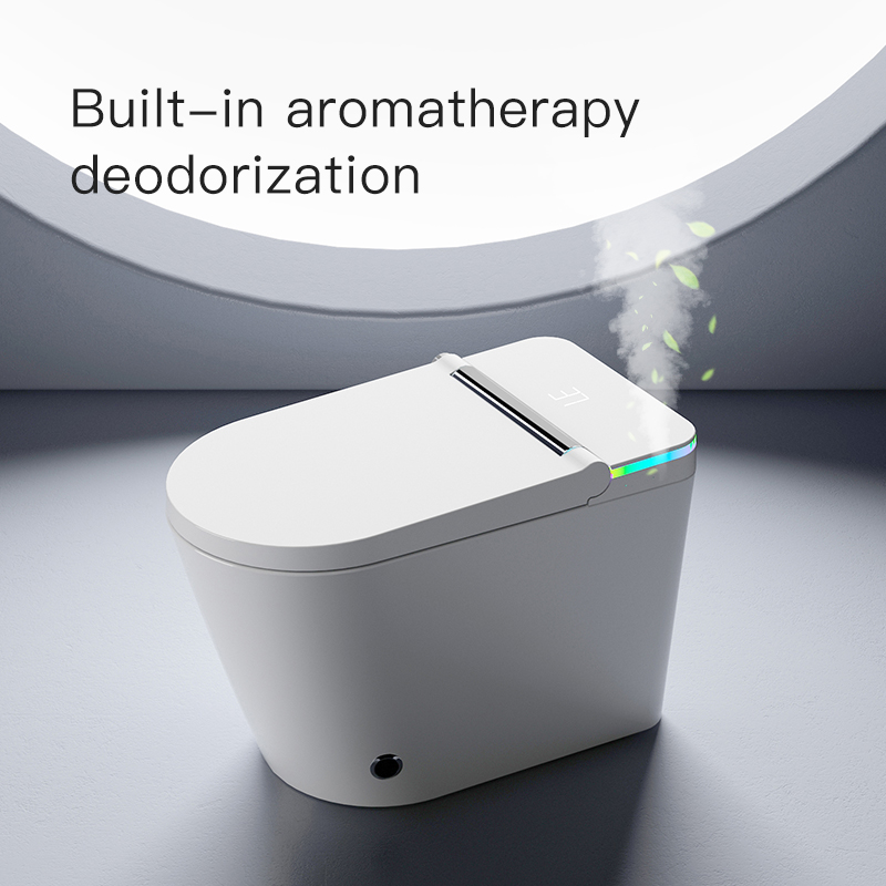 Apartment bathroom Floor-standing colored ambient lighting, white ceramic smart toilet with concealed water tank U5