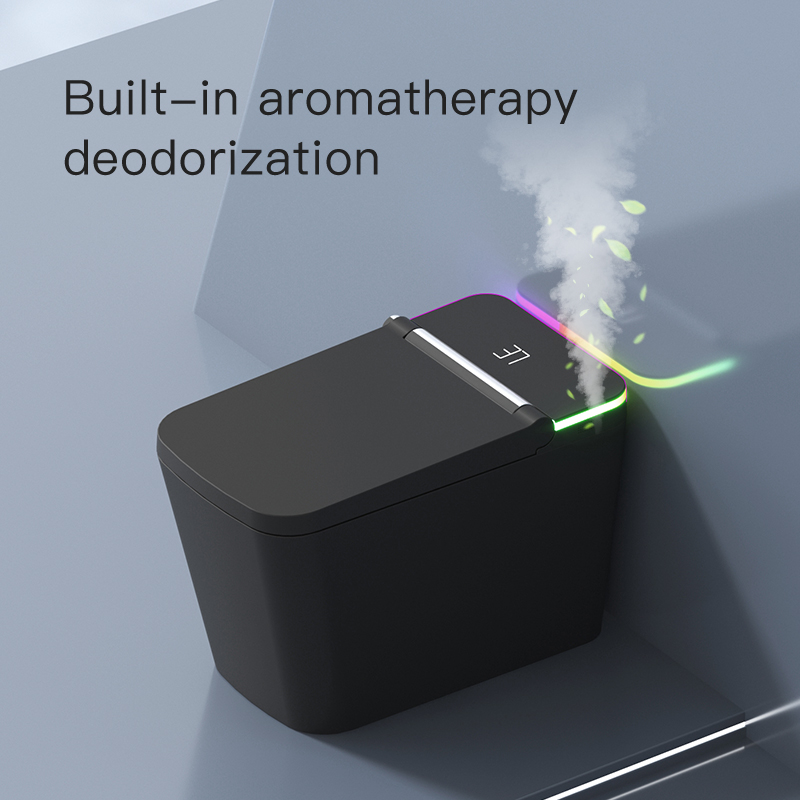 Matte black square modern fully automatic flushing ceramic smart toilet with ultraviolet disinfection  F5