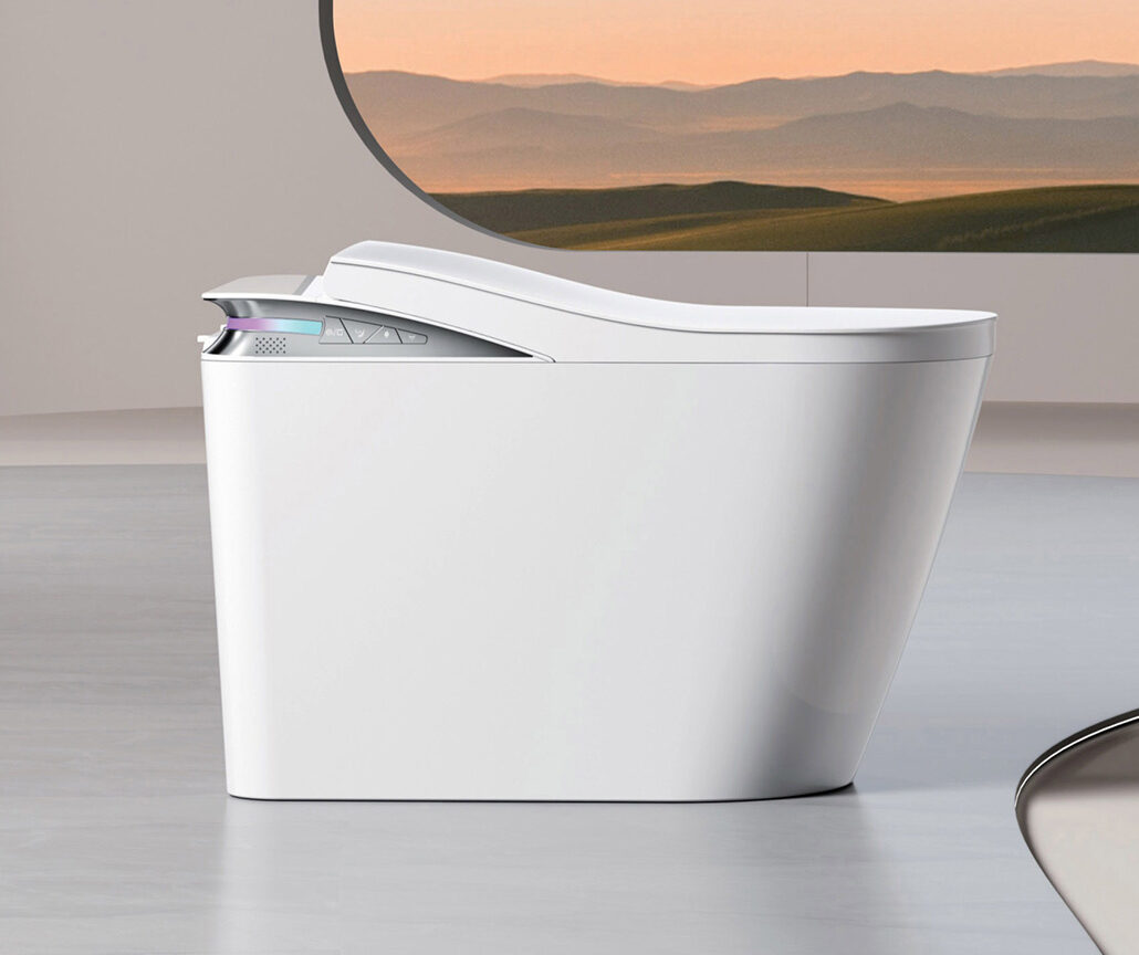 Modern luxury bathroom features an integrated smart toilet with deodorizing aroma function and multiple functions  K2