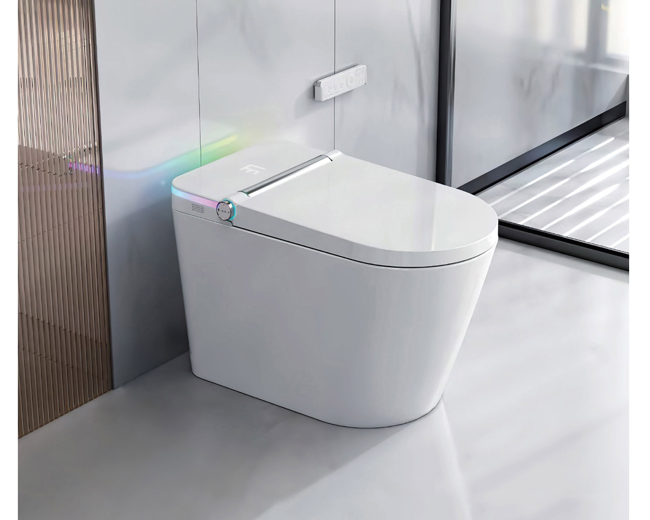 Apartment bathroom Floor-standing colored ambient lighting, white ceramic smart toilet with concealed water tank U5