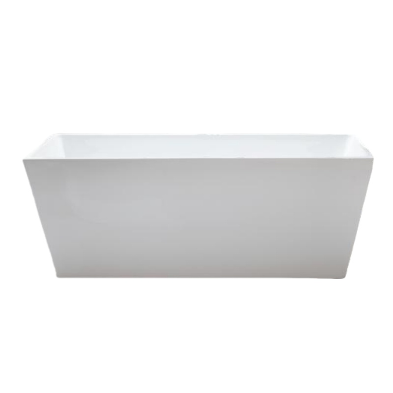 White acrylic rectangular standalone soaking bathtub in the hotel bathroom  123