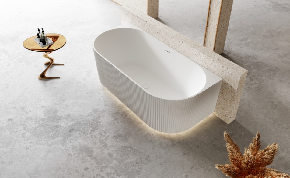 Oval Acrylic Freestanding Soaking bathtub with White V-Groove for Hotel bathroom  7686