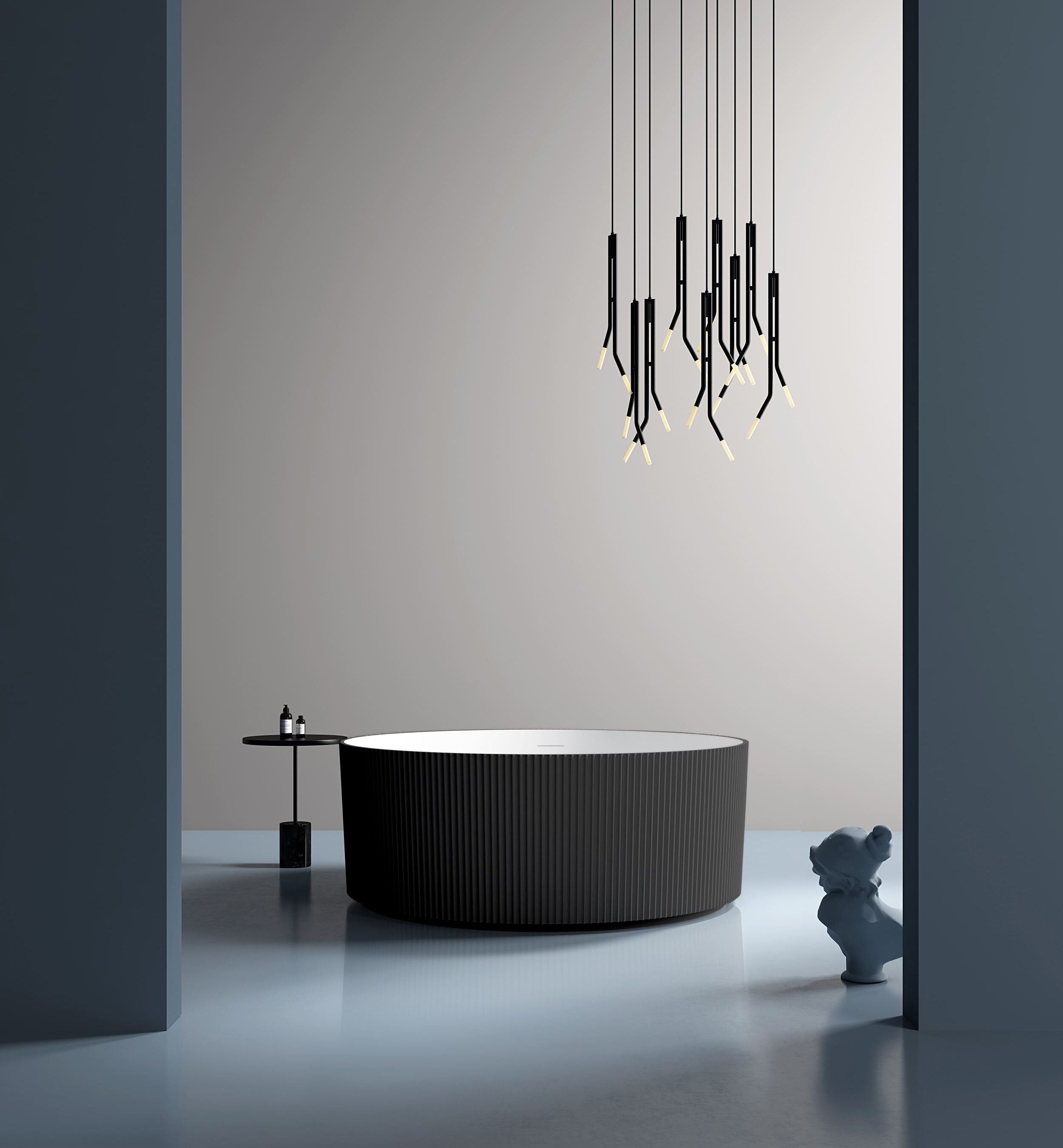 Modern standalone acrylic material round black striped soaking bathtub  7689