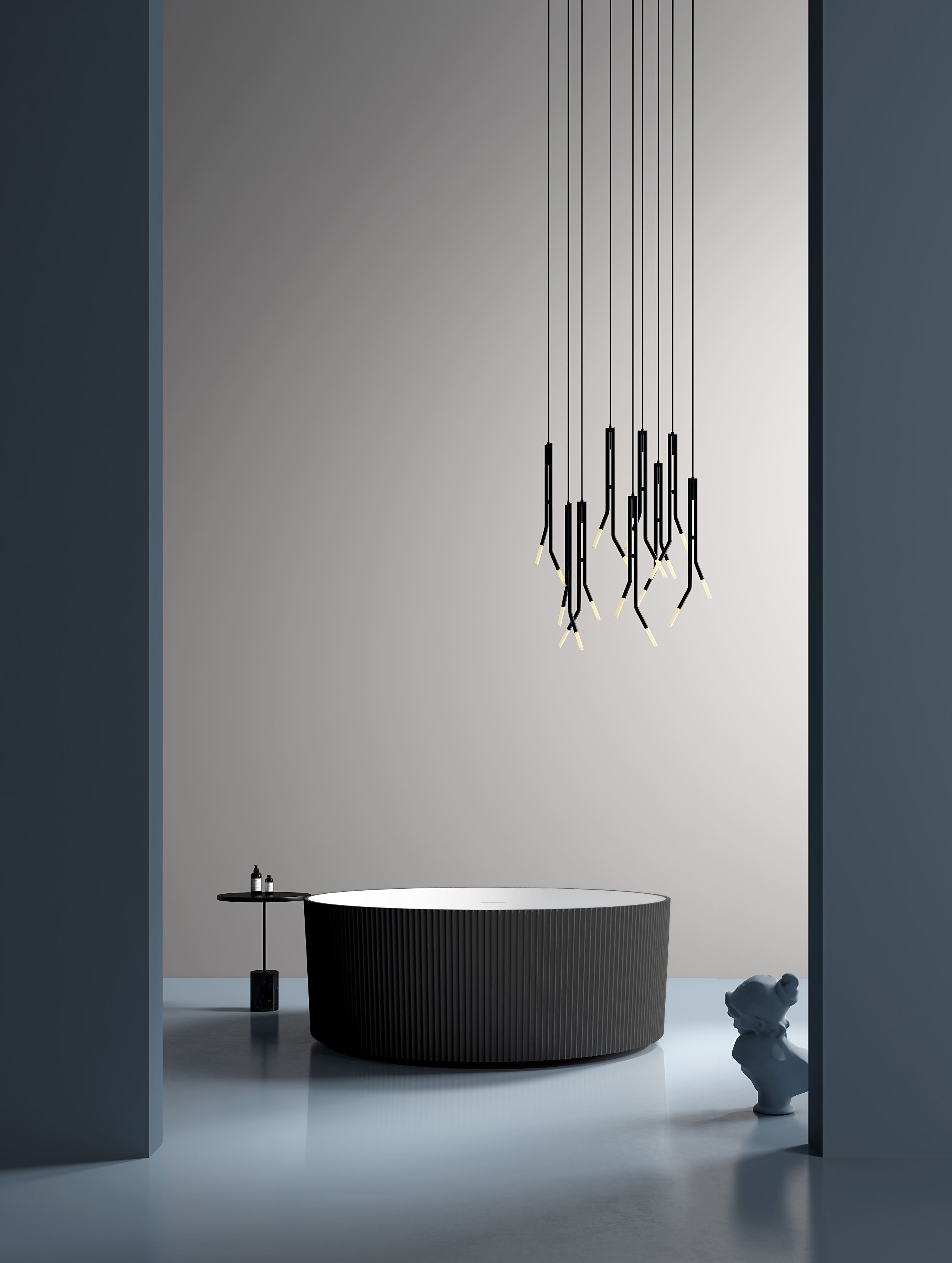 Modern standalone acrylic material round black striped soaking bathtub  7689