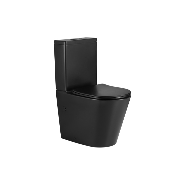 Matte black tornado flushing toilet in the high-end hotel bathroom is easy to clean.  2179MB