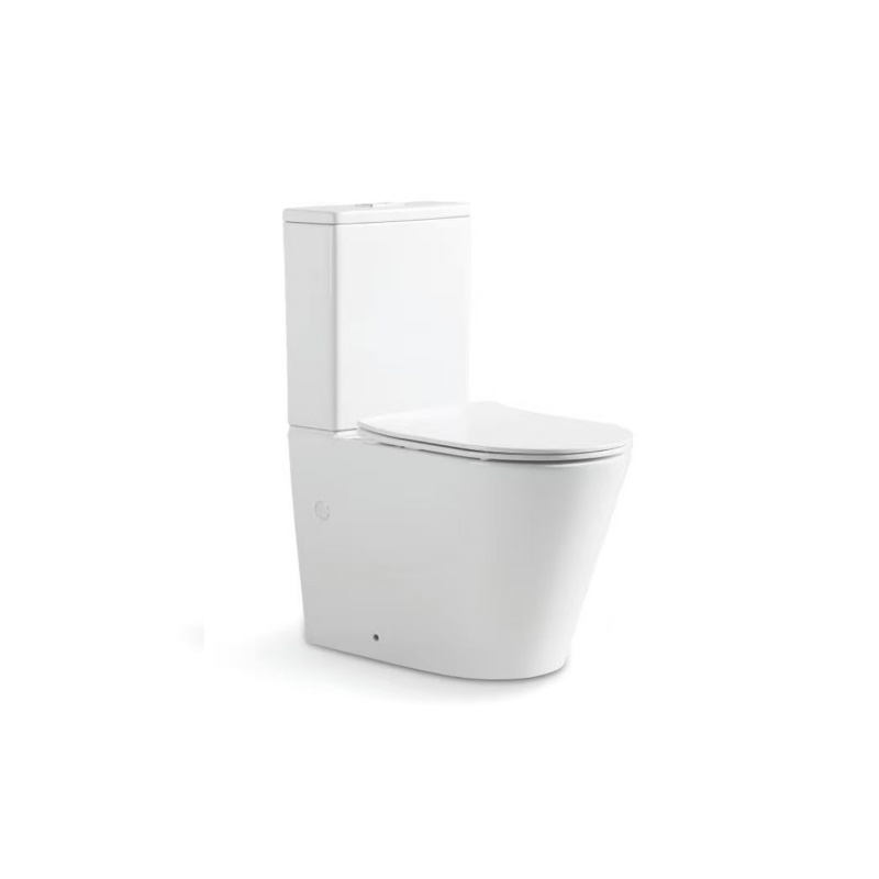 White ceramic floor-standing toilet in the hotel bathroom with Australian watermark.2182T