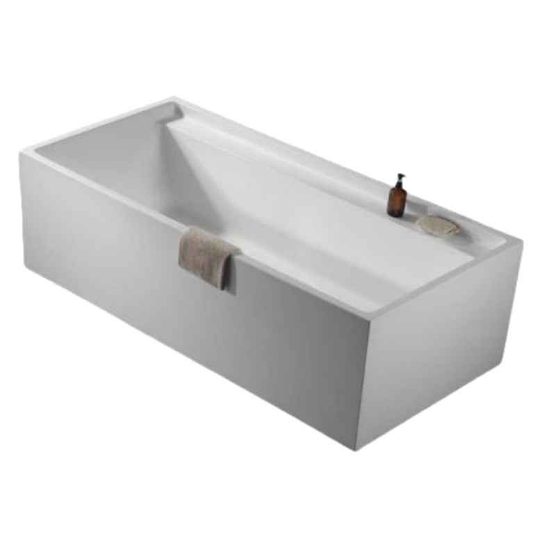 Modern hotel bathroom - standalone white acrylic rectangular whirlpool bathtub  6605