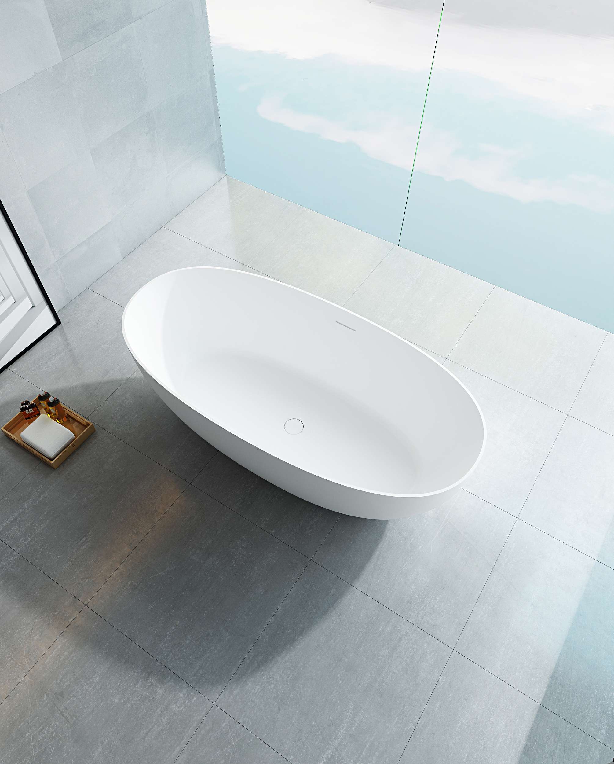 Modern hotel standalone artificial stone material oval soaking bathtub  8507