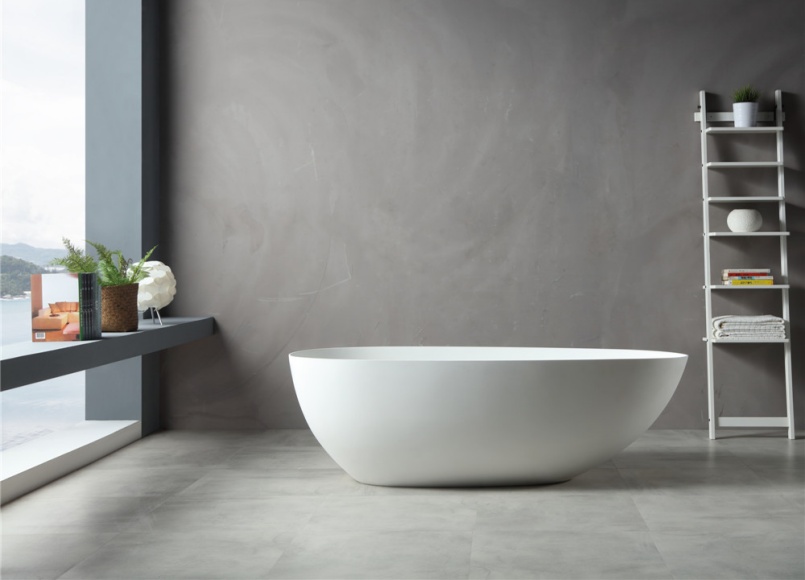 Independent-style matte white artificial stone adult soaking bathtub  8866