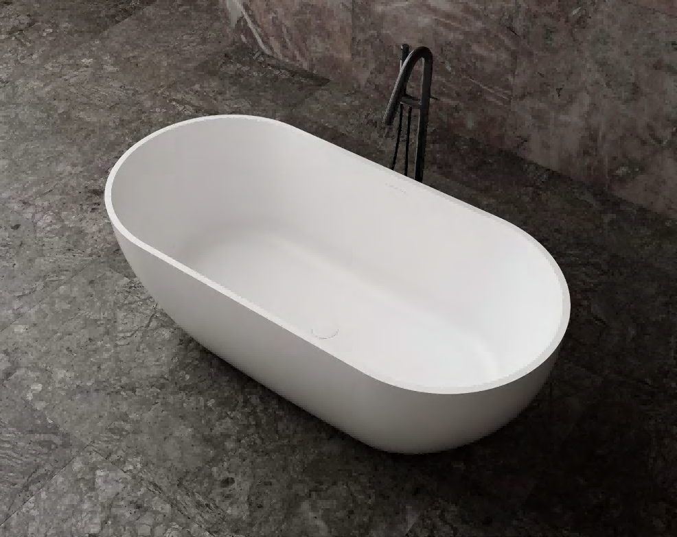 The oval artificial stone matte white bathtub is suitable for hotel bathrooms.8501