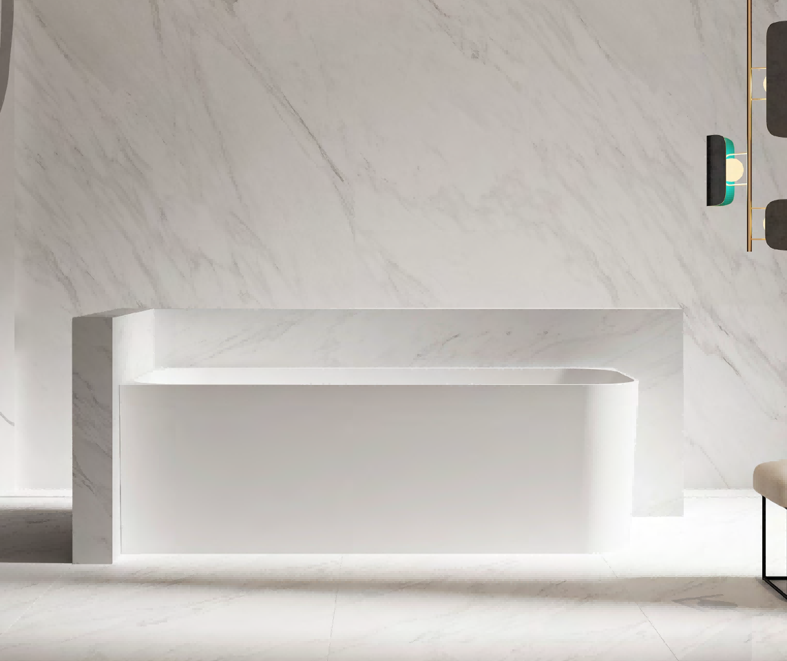 High-quality standalone white corner bathtub made of artificial stone material  8503