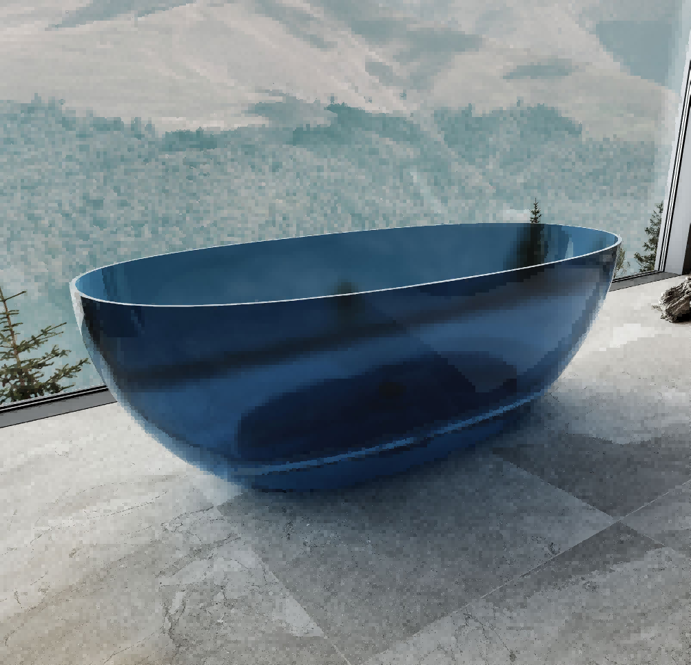 The transparent resin material oval bathtub in modern resort hotels is easy to clean.  8507T