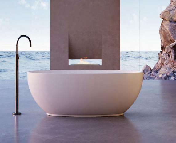High-quality solid surface matte white oval-shaped bathtub is easy to clean  8607