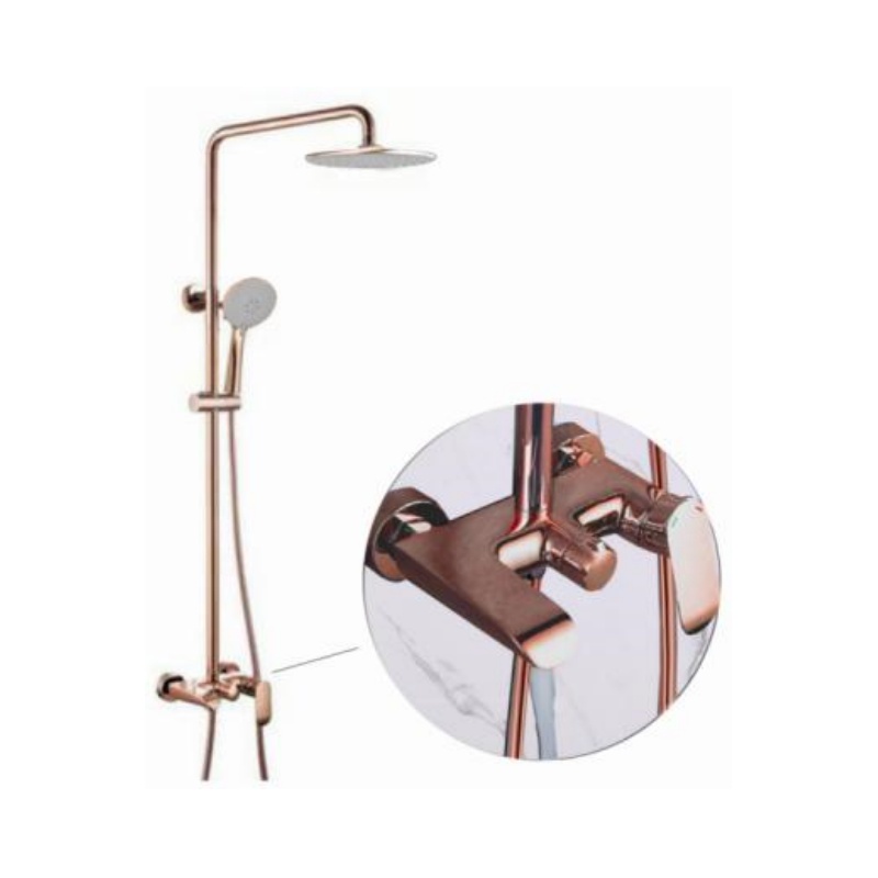 Modern wall-mounted brass-style rain shower faucet set with handheld shower head 17079
